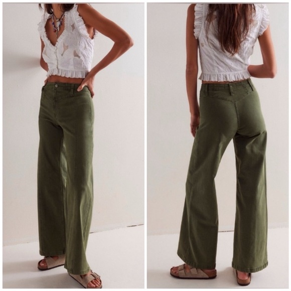 Free People Denim - NWT Free People We The Free Libre Wide-Leg Jeans - thyme green - 25, 27